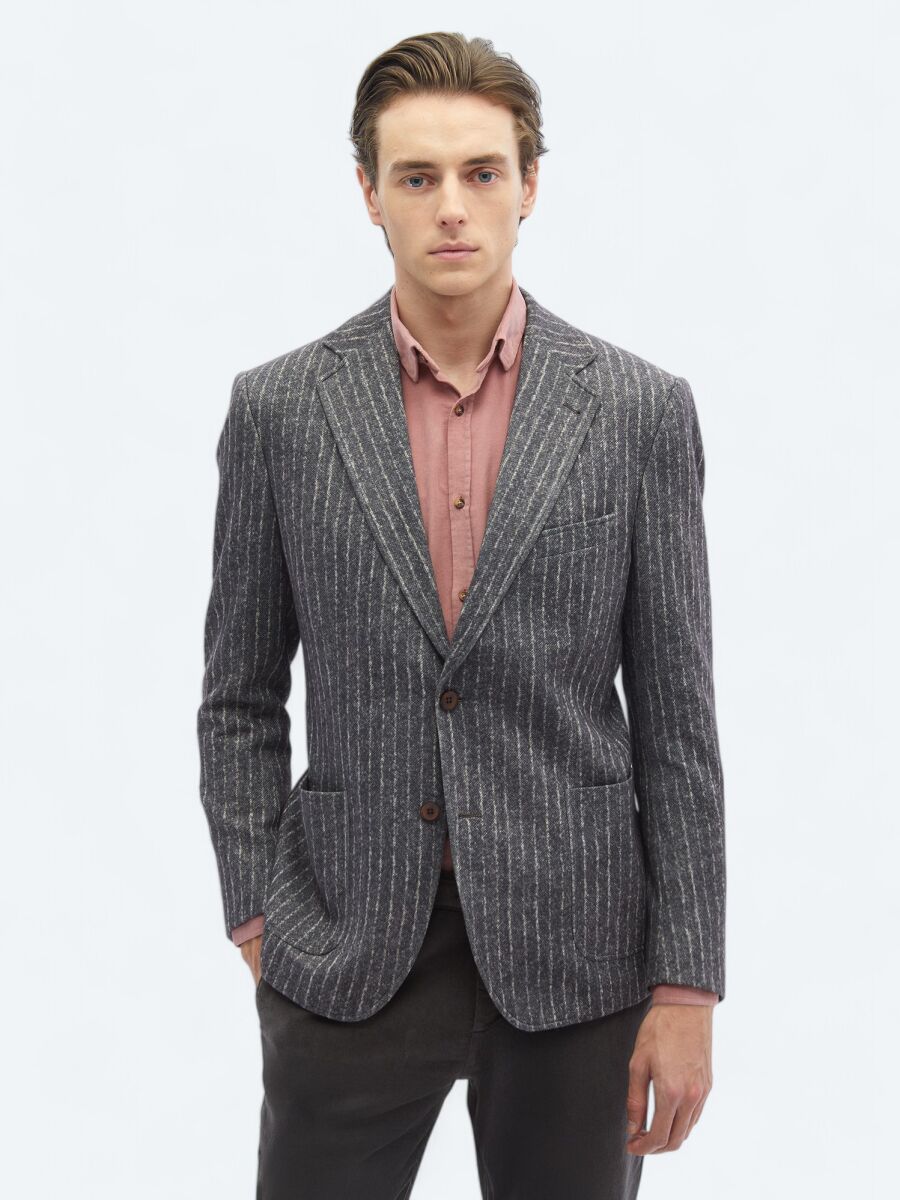 Brown Striped Comfort Fit Jacket - 1