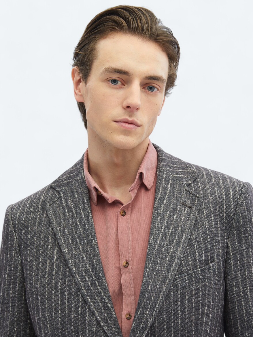 Brown Striped Comfort Fit Jacket - 3