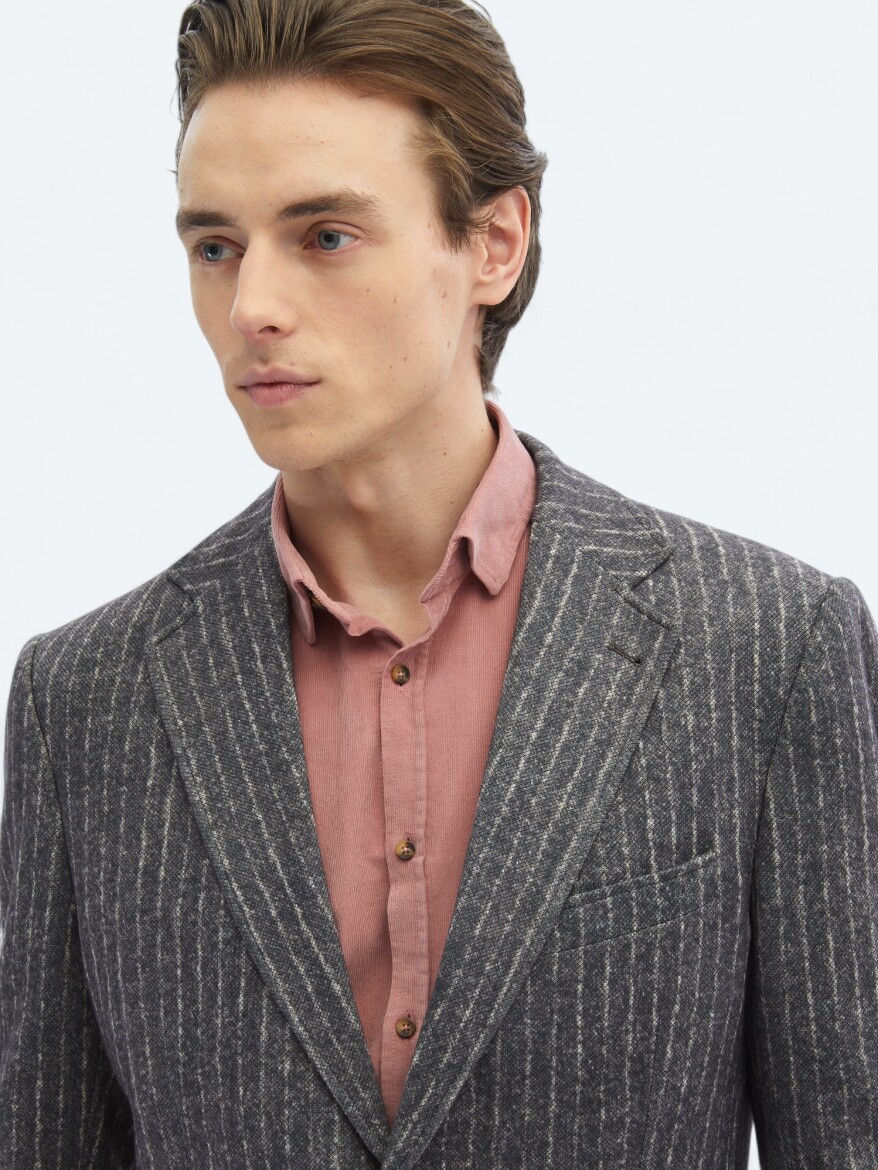 Brown Striped Comfort Fit Jacket - 4