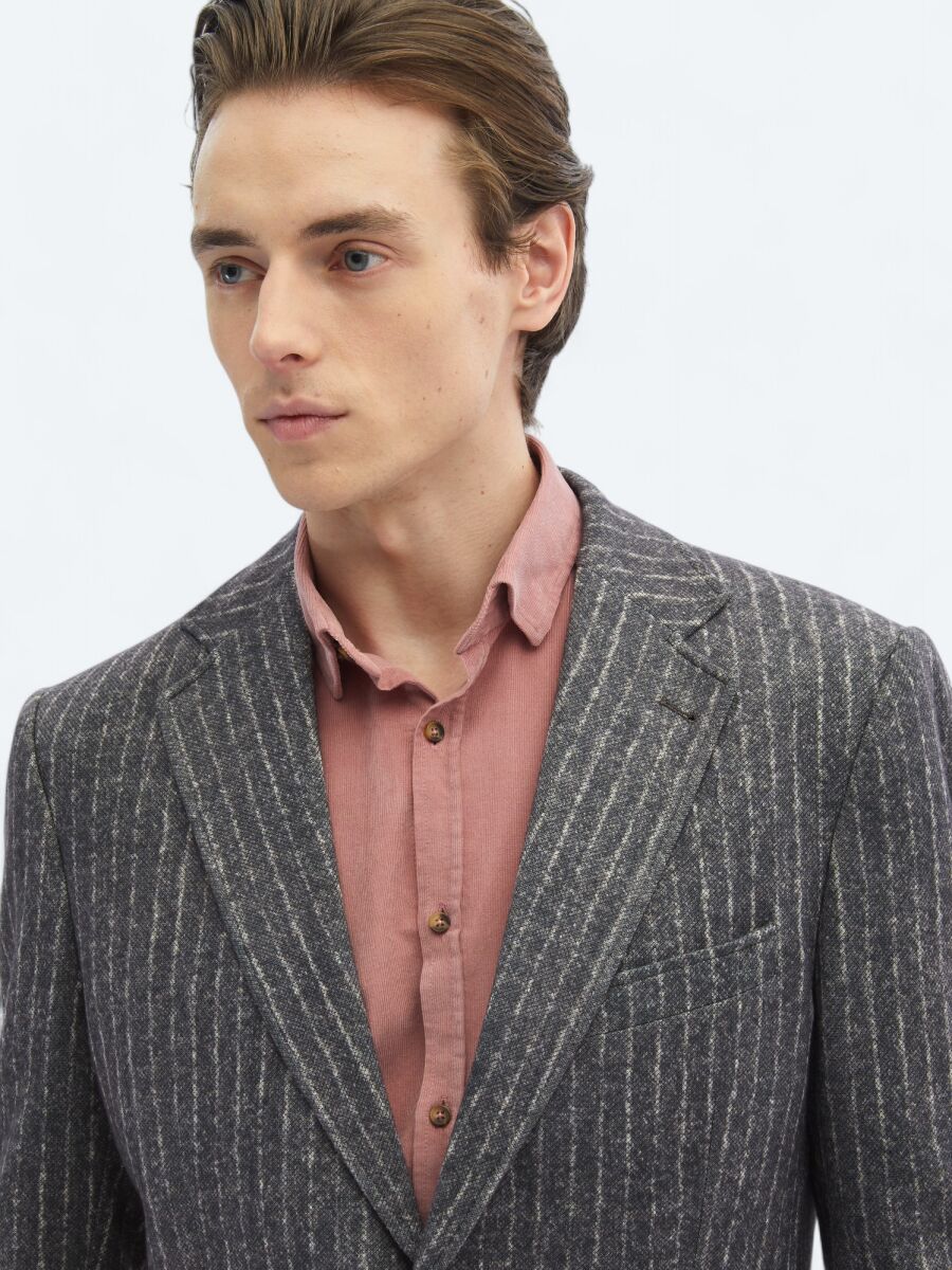 Brown Striped Comfort Fit Jacket - 4