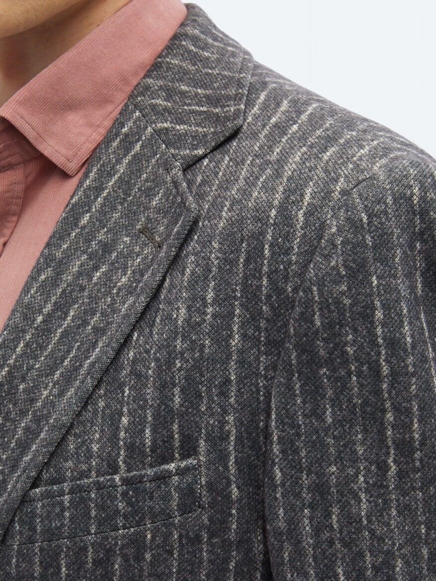 Brown Striped Comfort Fit Jacket - 5