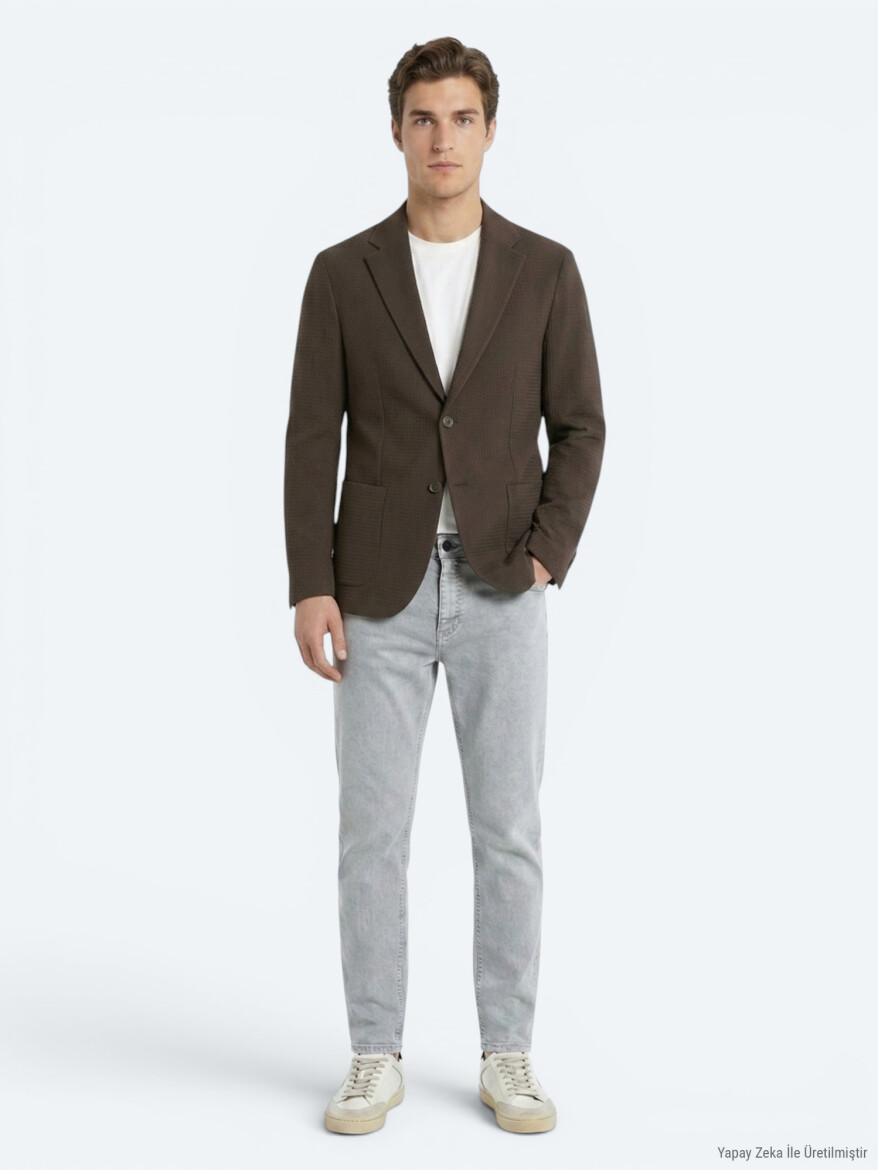 Brown Striped Comfort Fit Jacket 