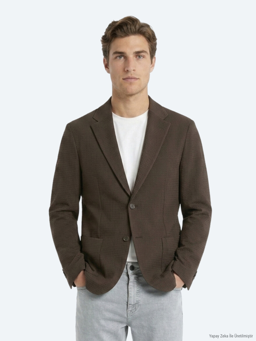 Brown Striped Comfort Fit Jacket - 2