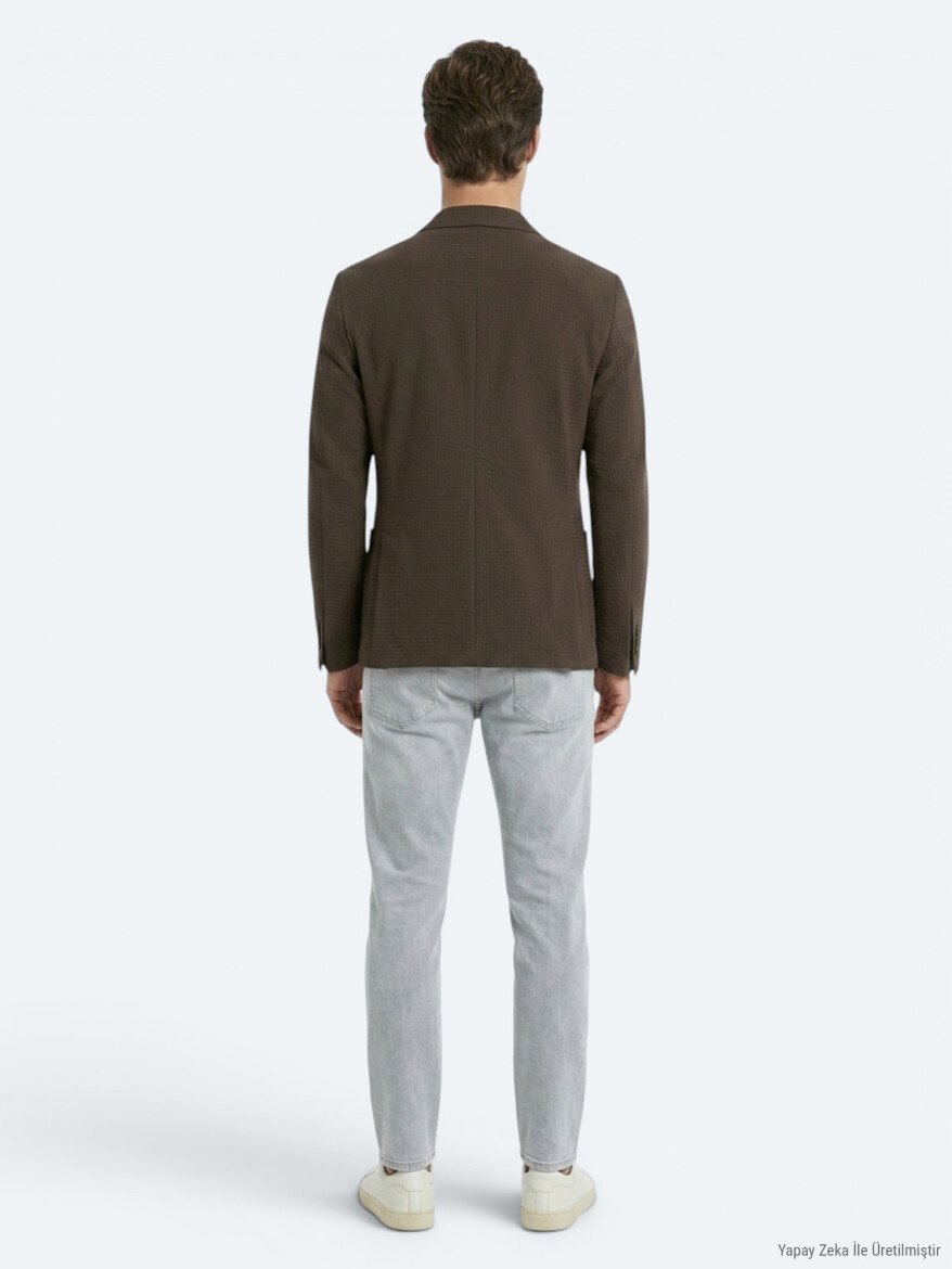 Brown Striped Comfort Fit Jacket - 5