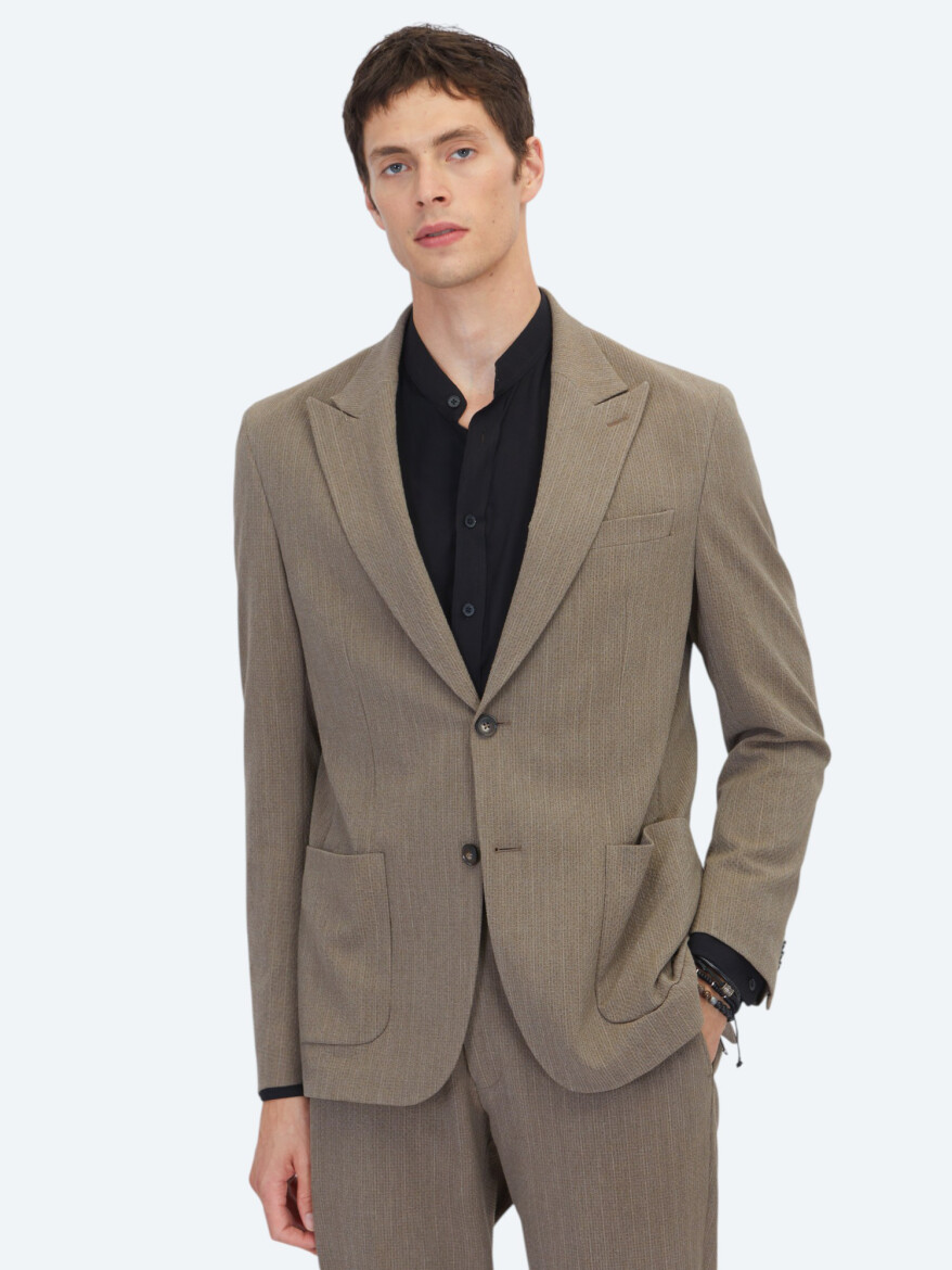 Brown Striped Comfort Fit Suit - KİP