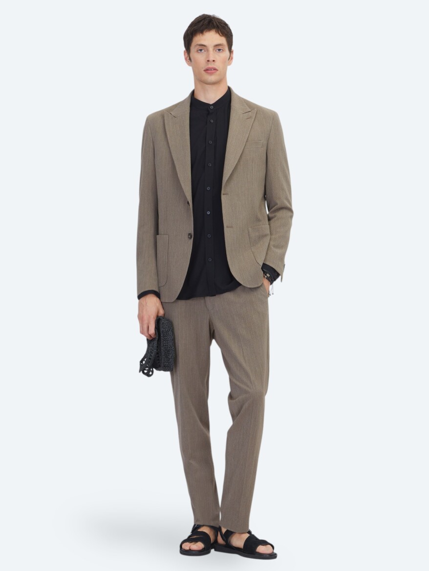 Brown Striped Comfort Fit Suit - KİP