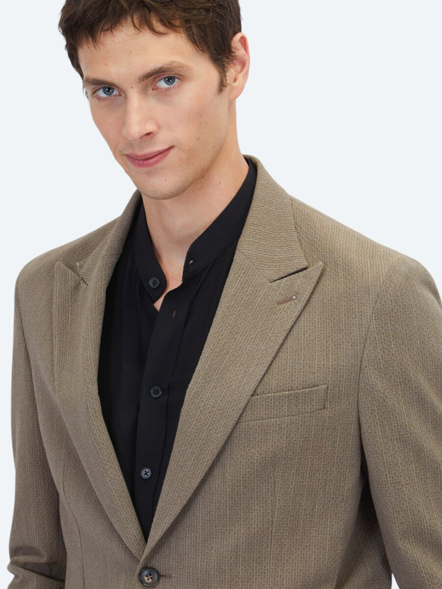 Brown Striped Comfort Fit Suit - 3