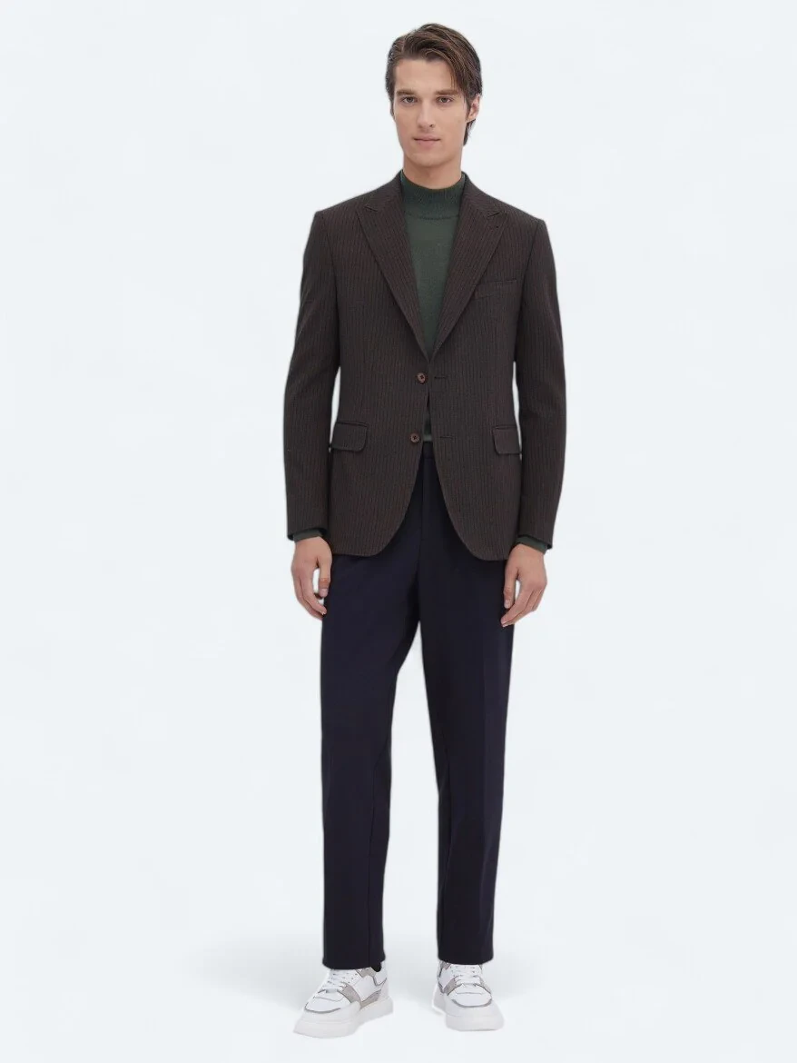 Brown Striped Modern Fit Jacket - 2