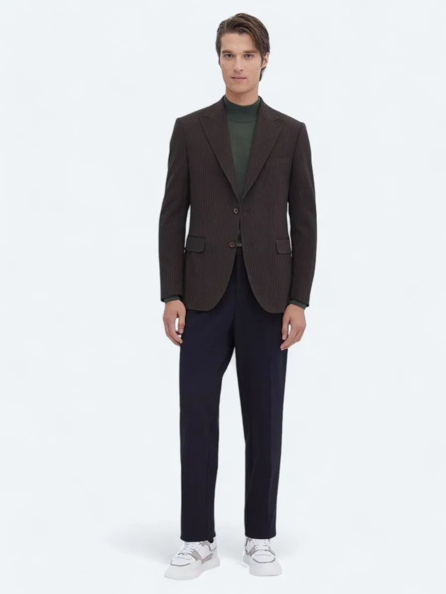 Brown Striped Modern Fit Jacket - 2