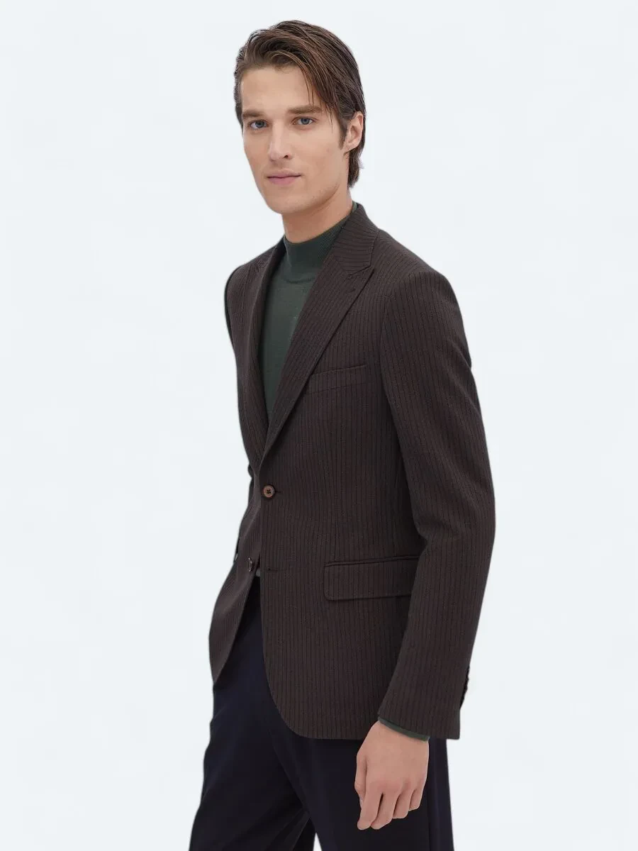Brown Striped Modern Fit Jacket - 3