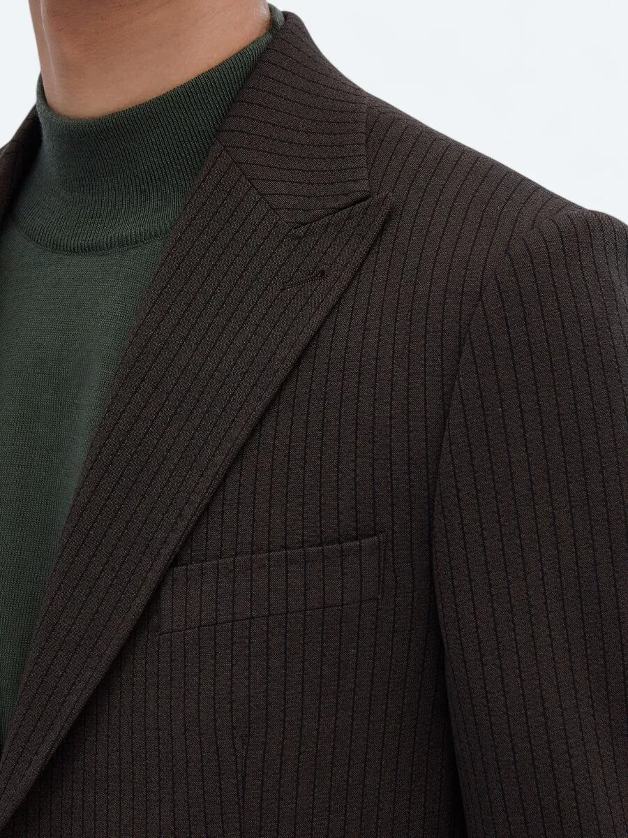 Brown Striped Modern Fit Jacket - 5