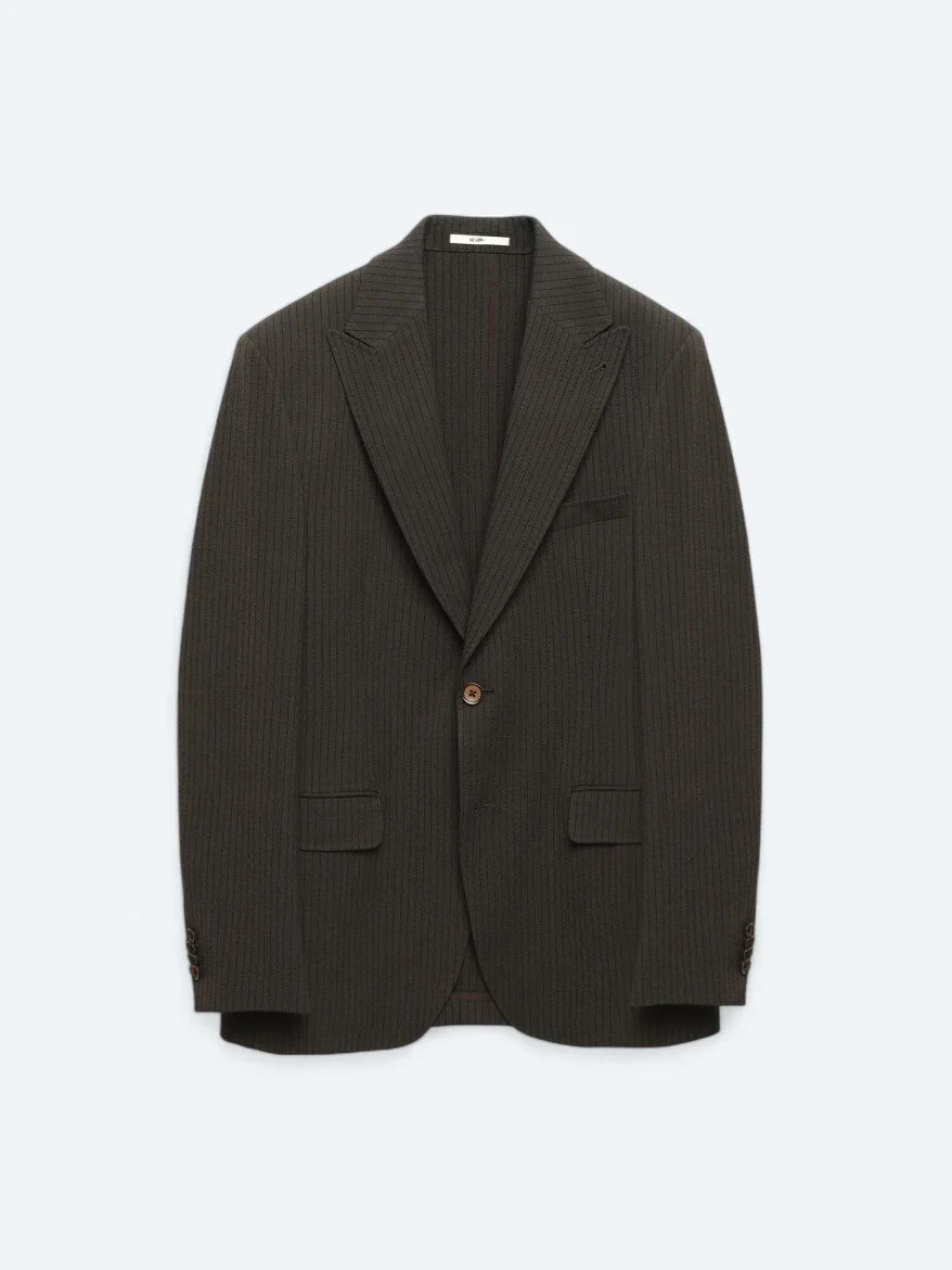 Brown Striped Modern Fit Jacket - 7