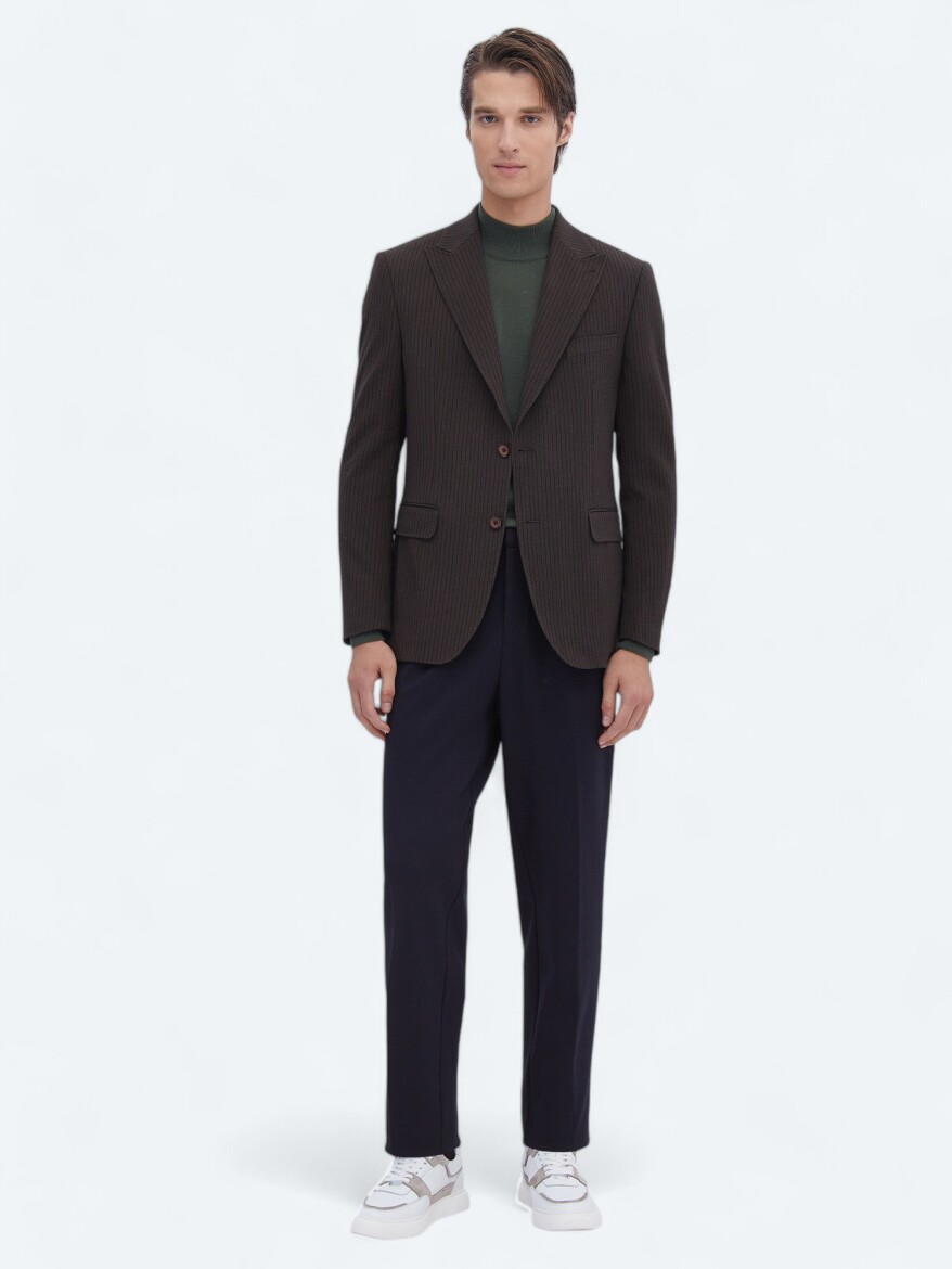 Brown Striped Modern Fit Jacket - KİP