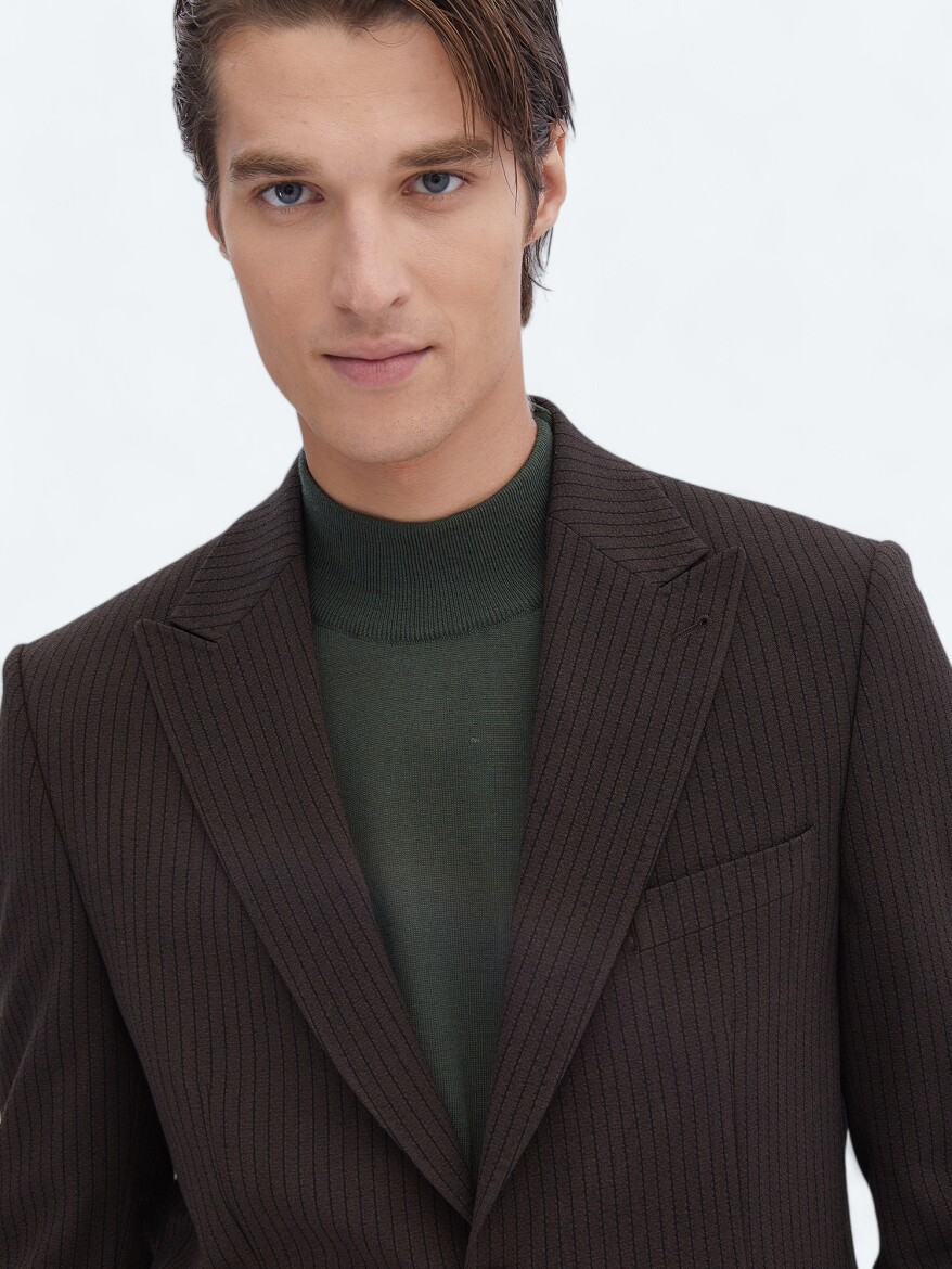 Brown Striped Modern Fit Jacket - 4