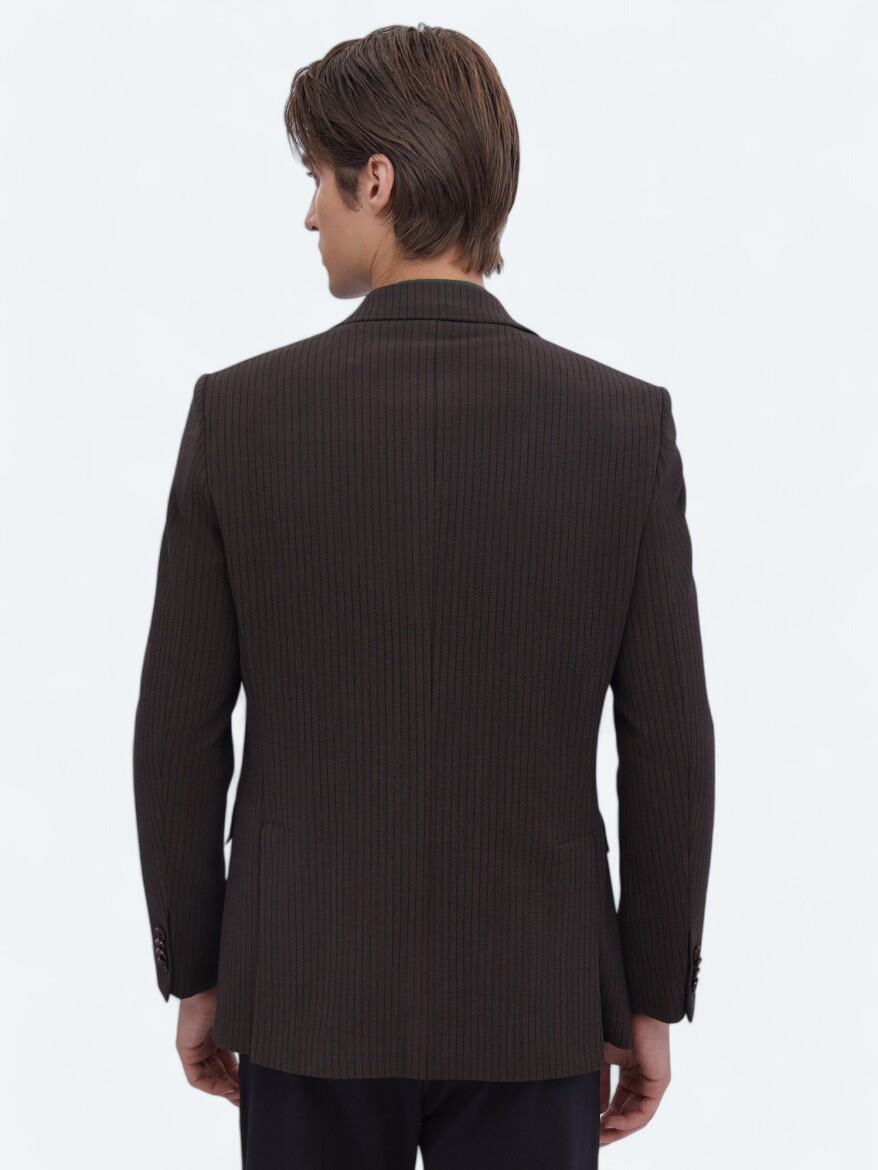 Brown Striped Modern Fit Jacket - 6