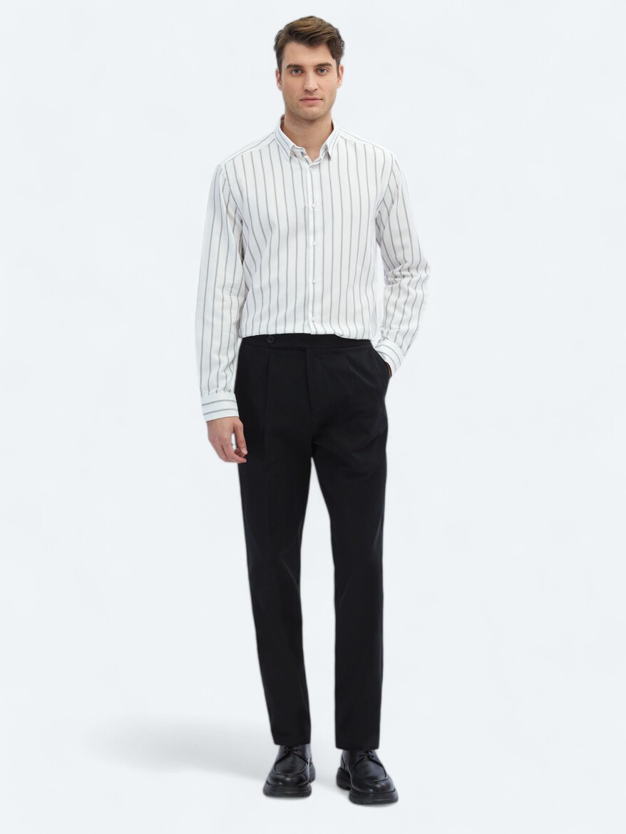 Brown Striped Regular Fit Long Weaving Casual 100% Cotton Shirt - 2