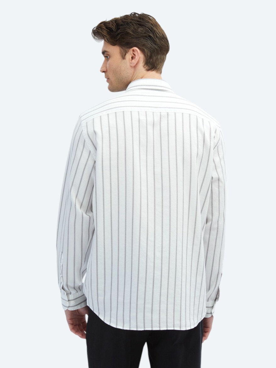 Brown Striped Regular Fit Long Weaving Casual 100% Cotton Shirt - 5