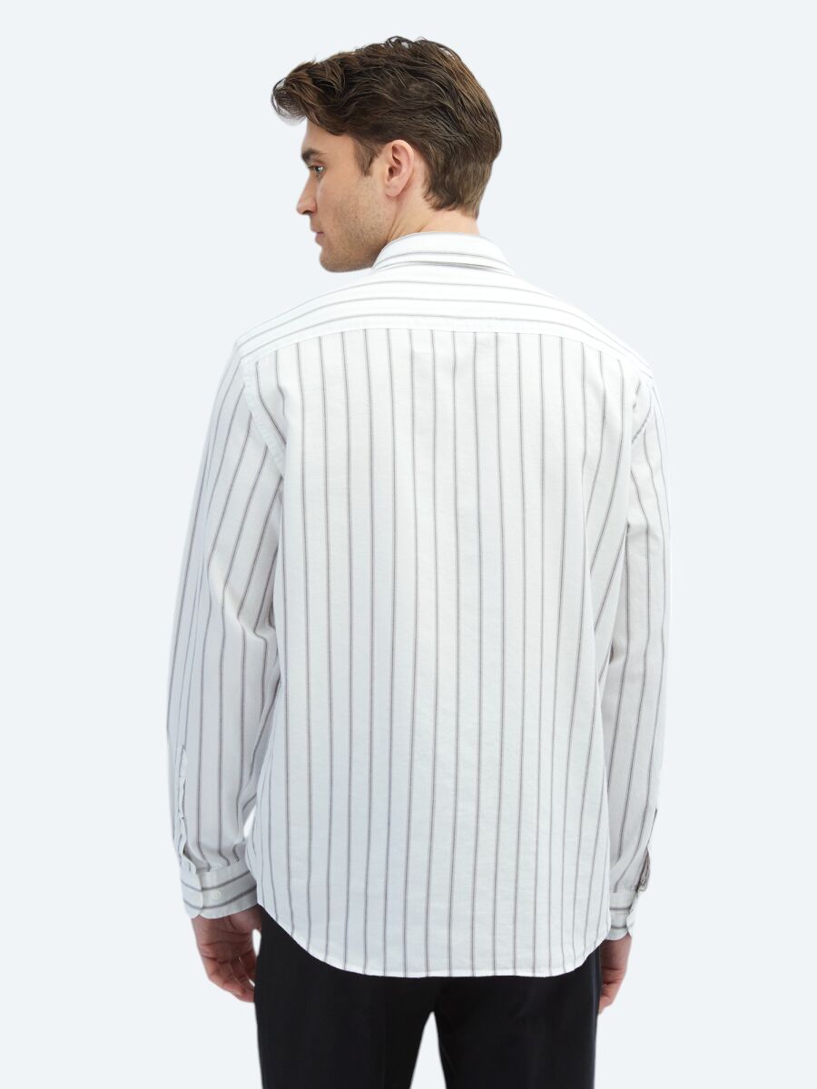 Brown Striped Regular Fit Long Weaving Casual 100% Cotton Shirt - 5