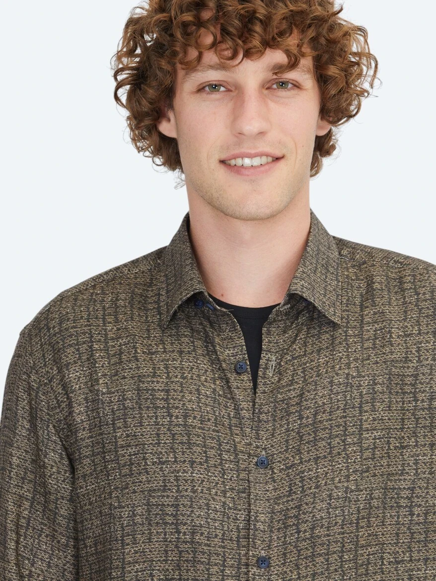 Brown Striped Regular Fit Weaving Casual 100% Cotton Shirt - 4