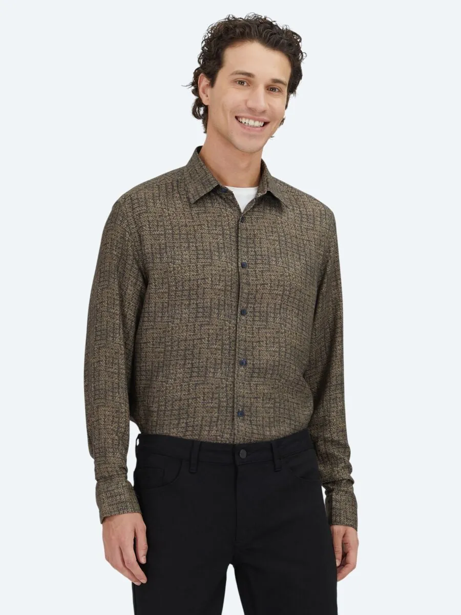 Brown Striped Regular Fit Weaving Casual 100% Cotton Shirt - 1