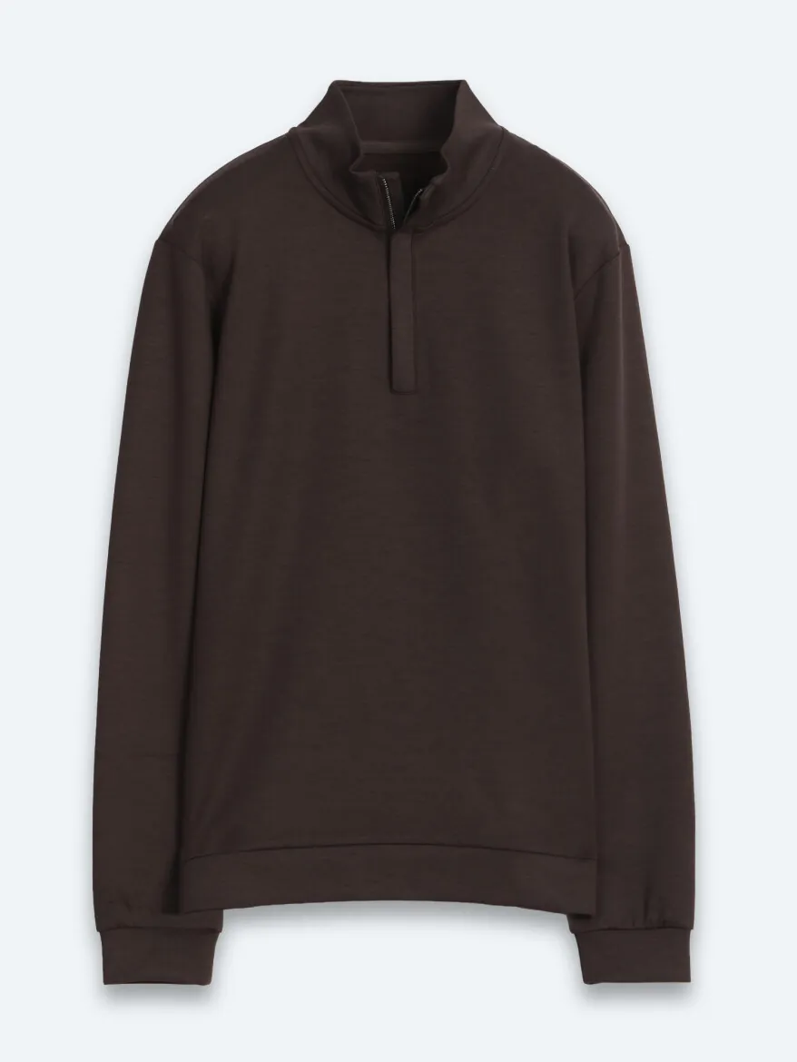 Brown Turtleneck Plain Sweatshirt - 7