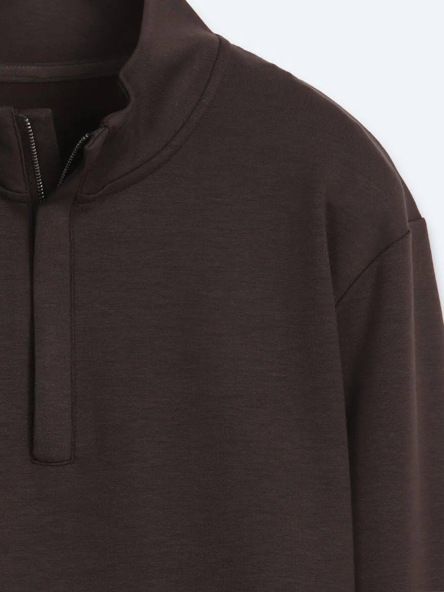 Brown Turtleneck Plain Sweatshirt - 8