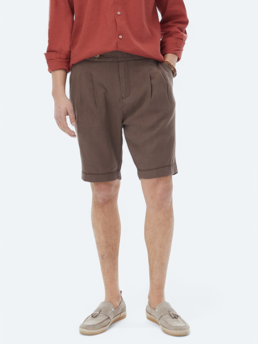 Brown Weaving Carrot Fit Casual Bermuda - 2