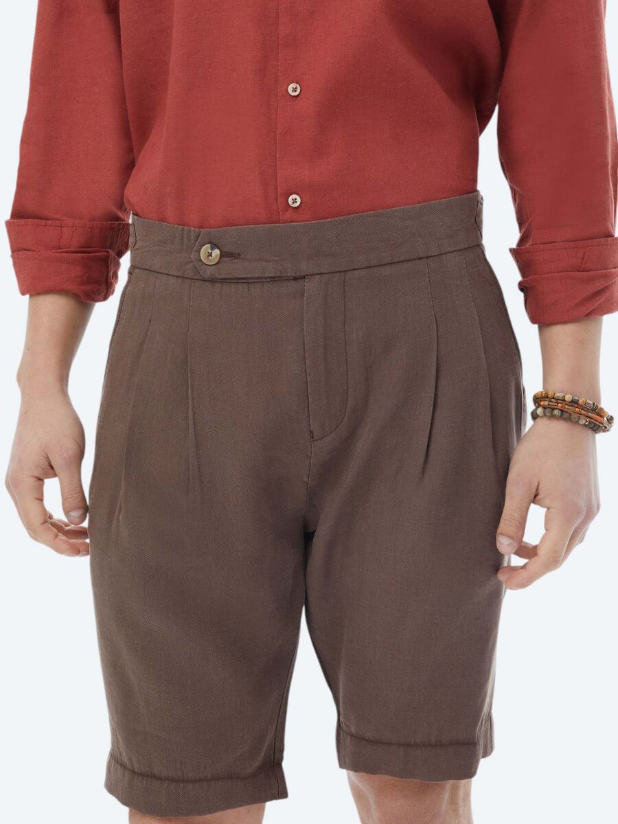 Brown Weaving Carrot Fit Casual Bermuda - 3