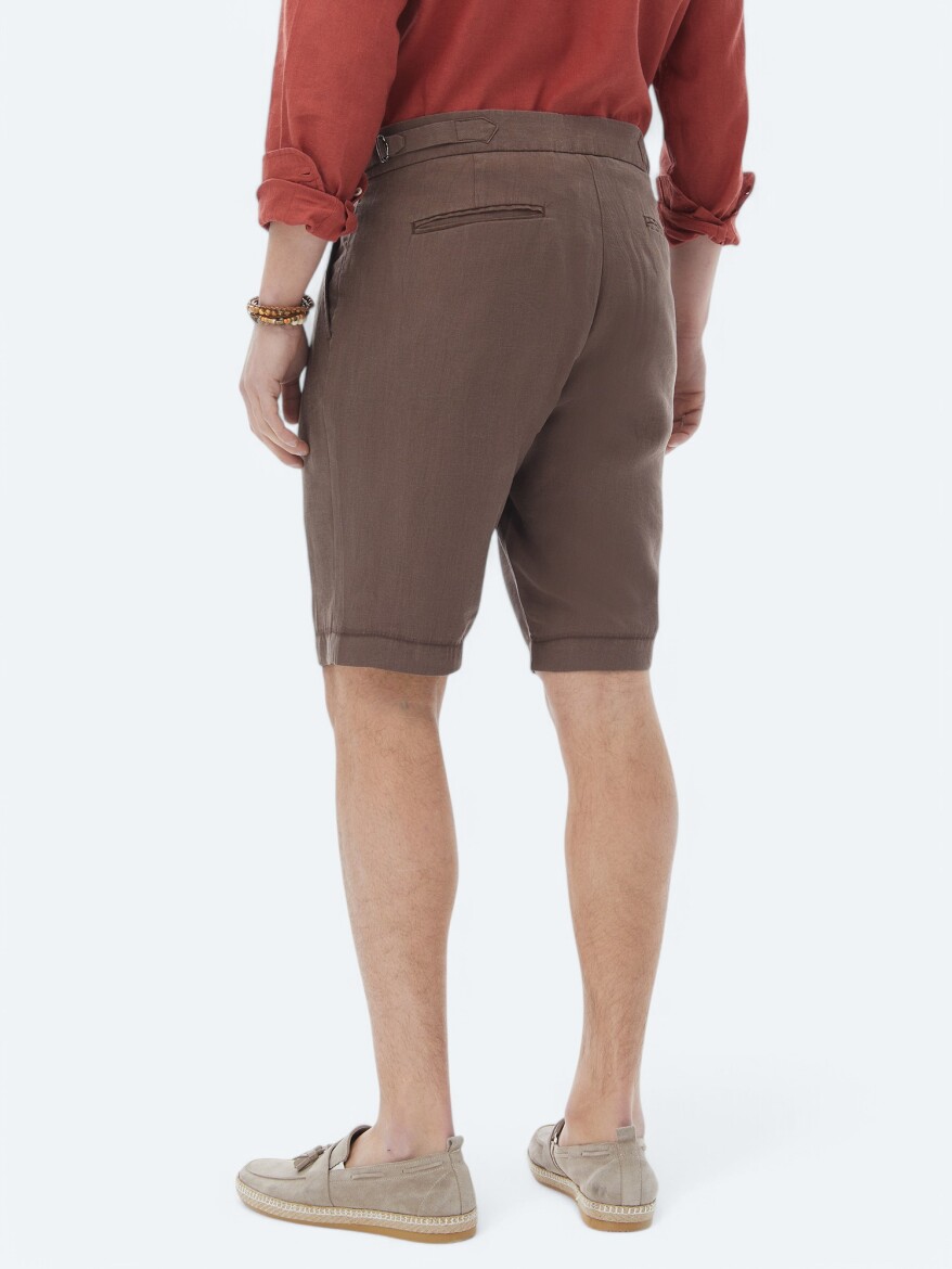Brown Weaving Carrot Fit Casual Bermuda - 6