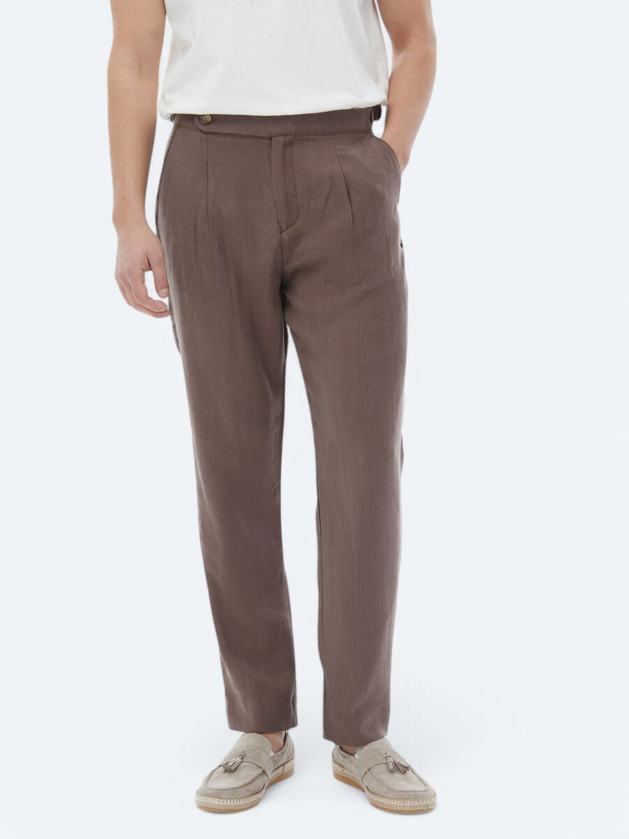 Brown Weaving Carrot Fit Casual Trousers - 2