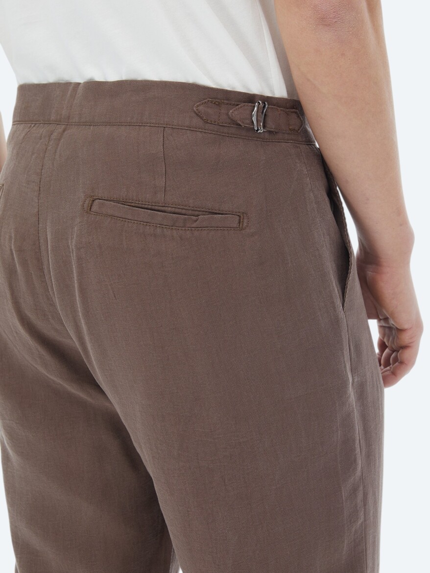 Brown Weaving Carrot Fit Casual Trousers - 5