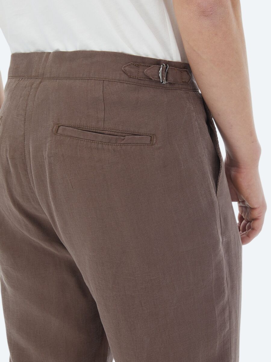 Brown Weaving Carrot Fit Casual Trousers - 5