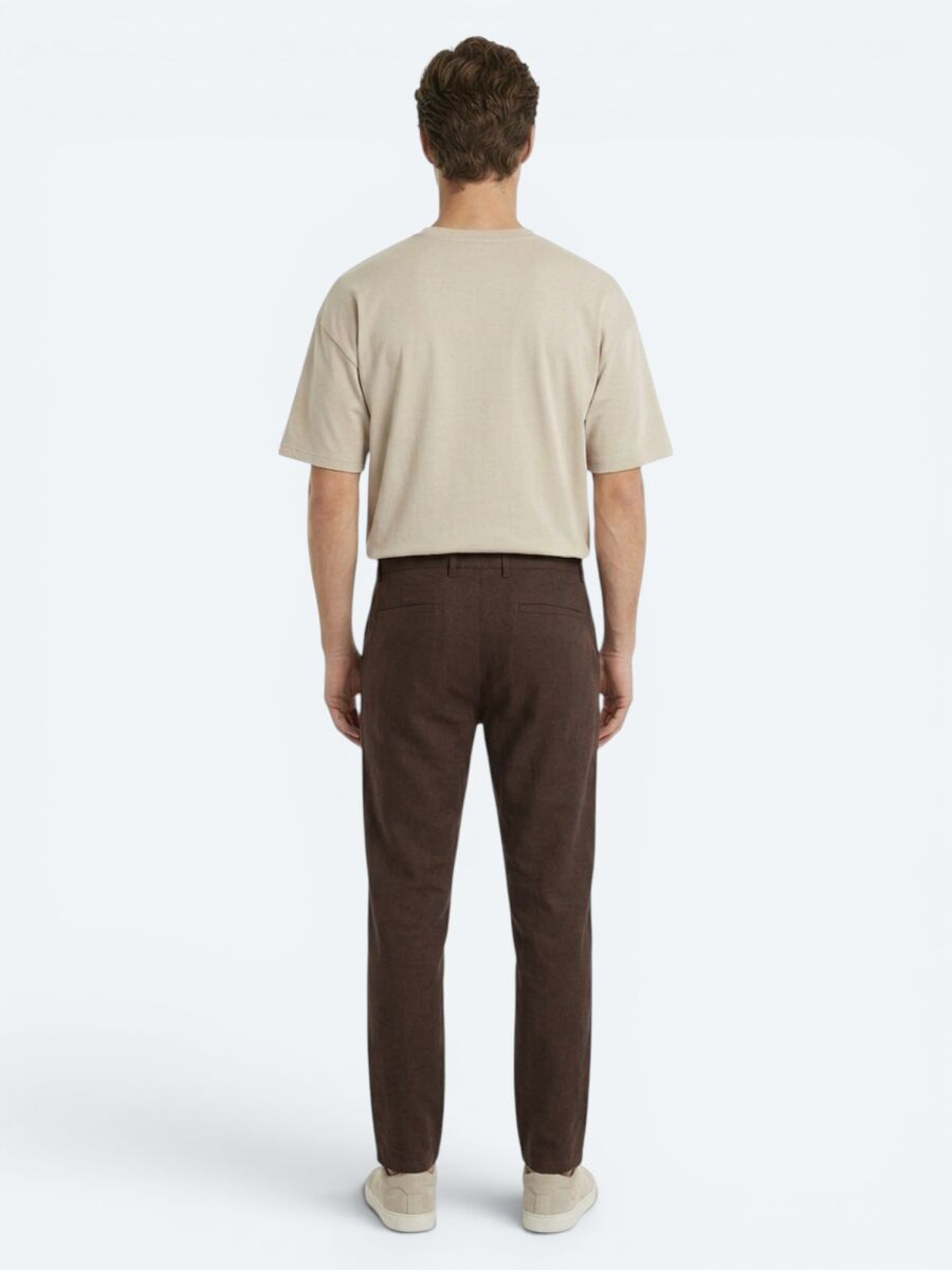 Brown Weaving Jogging Fit Casual 100% Linen Trousers - 5