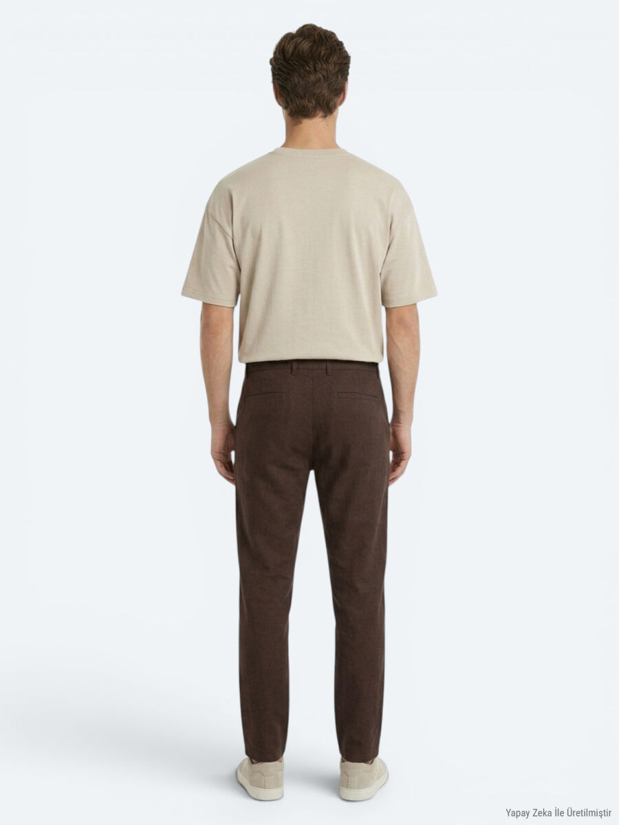 Brown Weaving Jogging Fit Casual 100% Linen Trousers - 5
