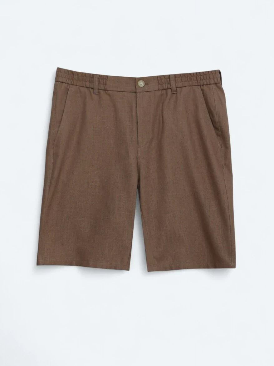 Brown Weaving Jogging Fit Casual Cotton Blended Bermuda 