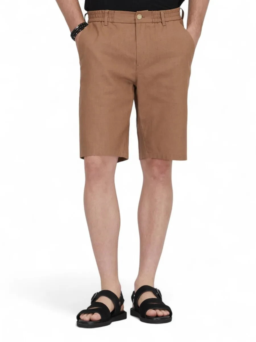 Brown Weaving Jogging Fit Casual Cotton Blended Bermuda - 2