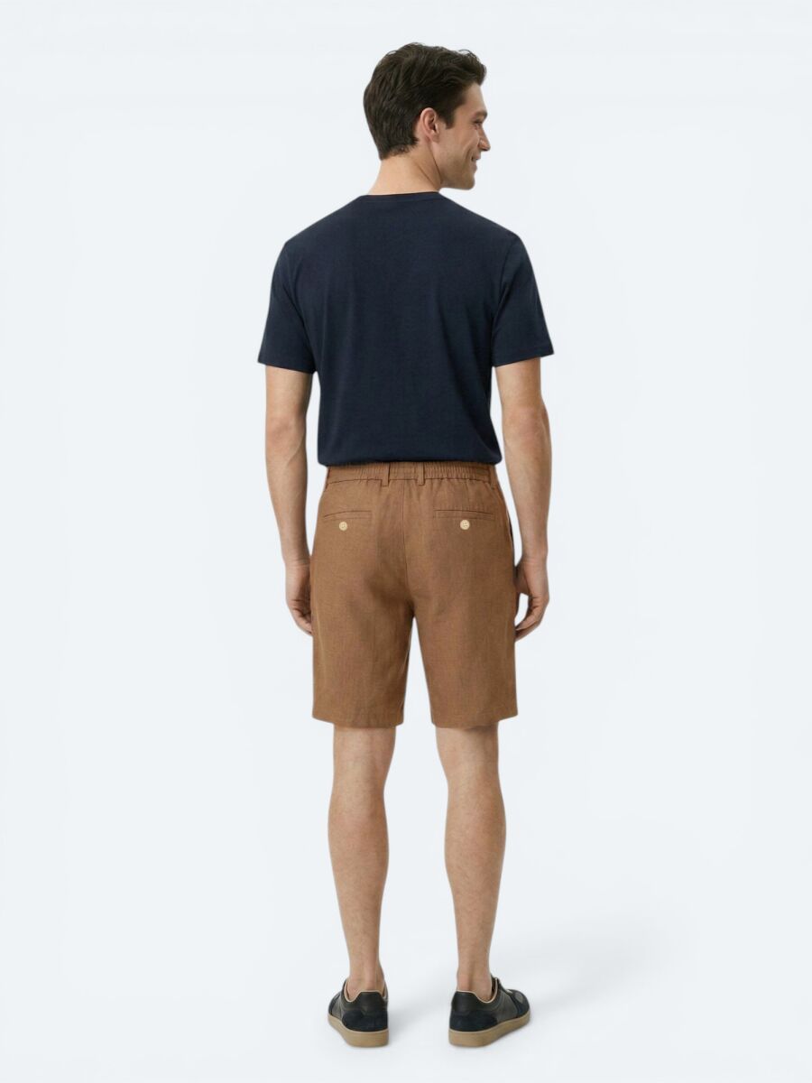 Brown Weaving Jogging Fit Casual Cotton Blended Bermuda - 4