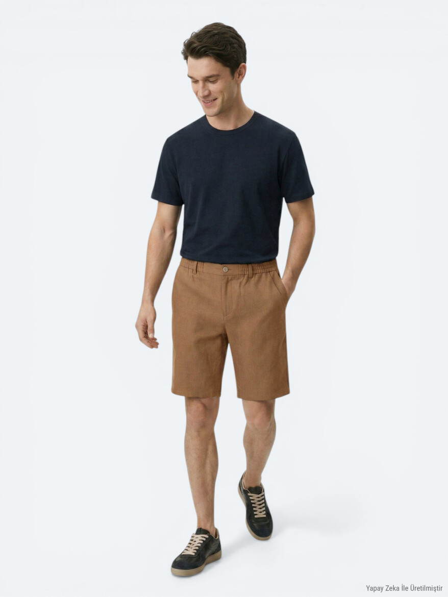 Brown Weaving Jogging Fit Casual Cotton Blended Bermuda - 3