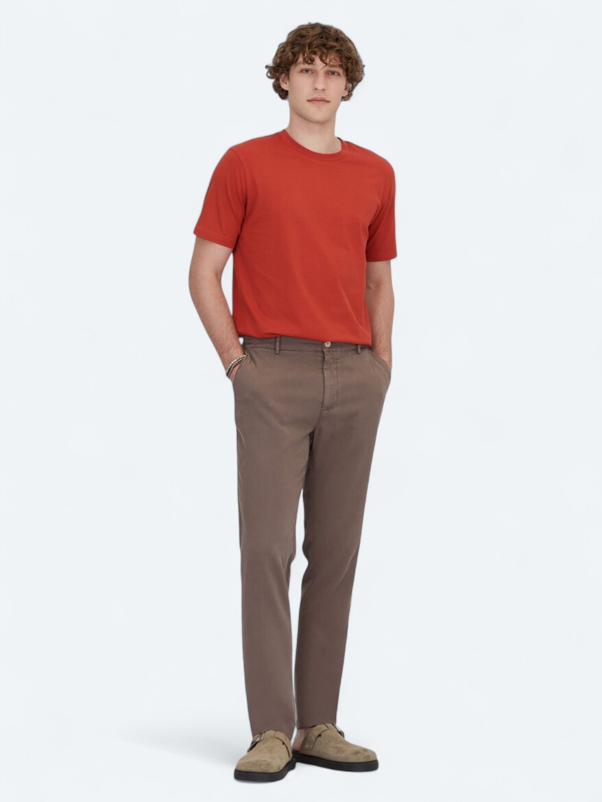 Brown Weaving Jogging Fit Casual Cotton Blended Trousers - KİP