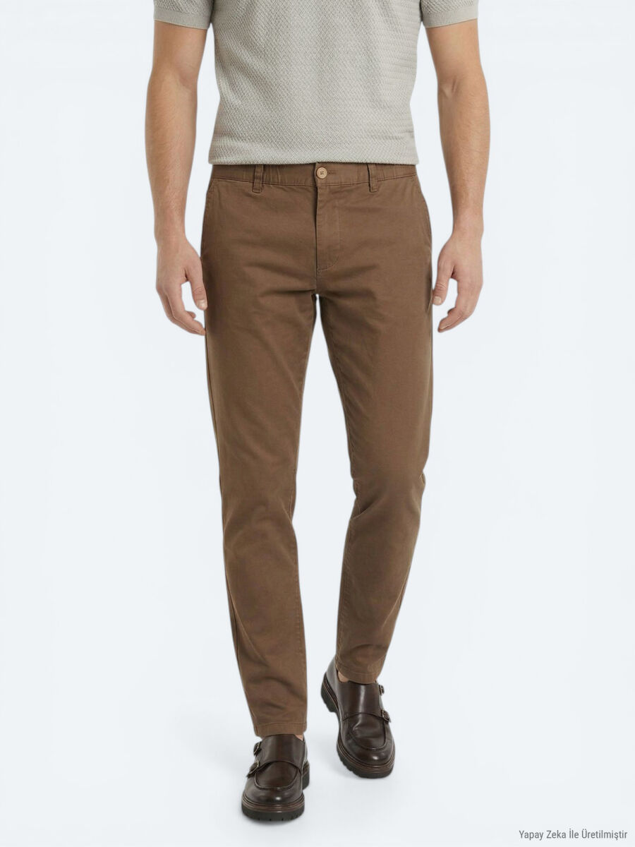 Brown Weaving Jogging Fit Casual Cotton Blended Trousers - 2