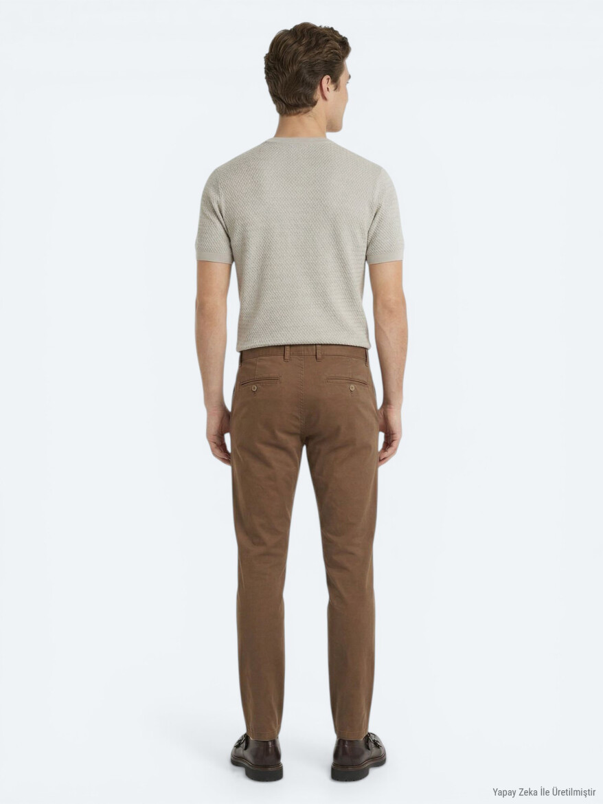 Brown Weaving Jogging Fit Casual Cotton Blended Trousers - 5