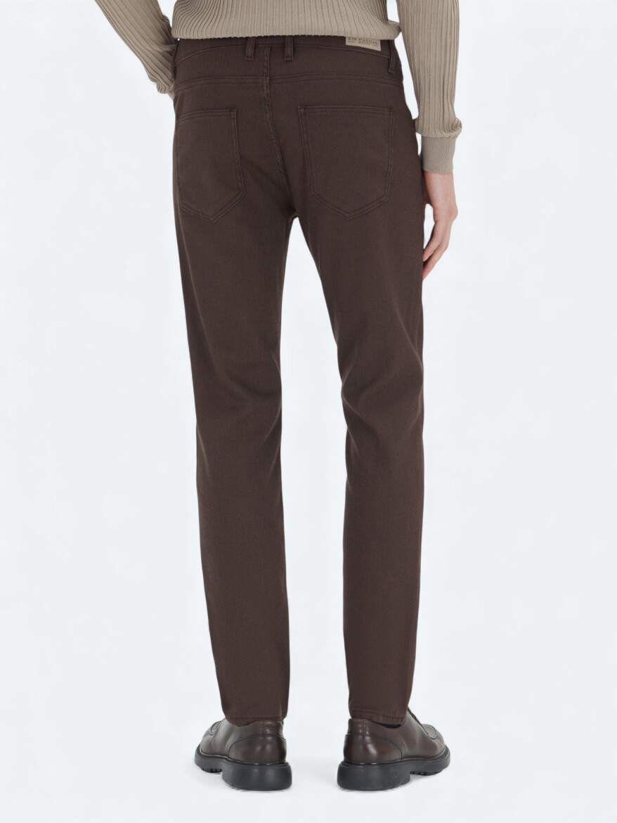 Brown Weaving Regular Fit Casual Cotton Blended Trousers - 4