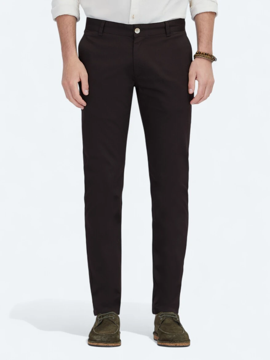 Brown Weaving Regular Fit Casual Cotton Blended Trousers - KİP