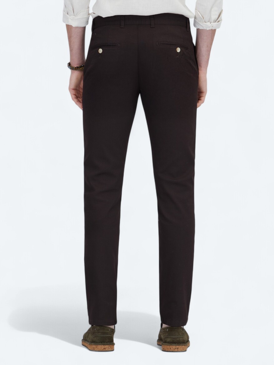 Brown Weaving Regular Fit Casual Cotton Blended Trousers - 4