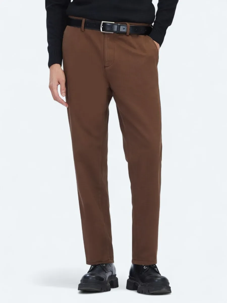 Brown Weaving Relaxed Fit Casual Cotton Blended Trousers - 2