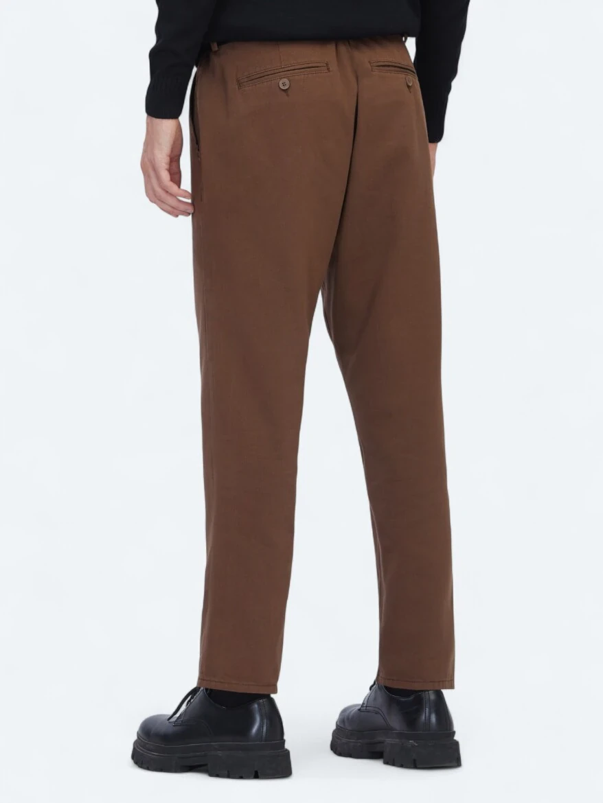 Brown Weaving Relaxed Fit Casual Cotton Blended Trousers - KİP