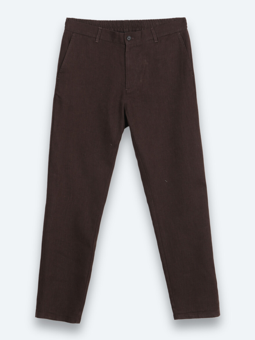 Brown Weaving Relaxed Fit Casual Cotton Blended Trousers - 6