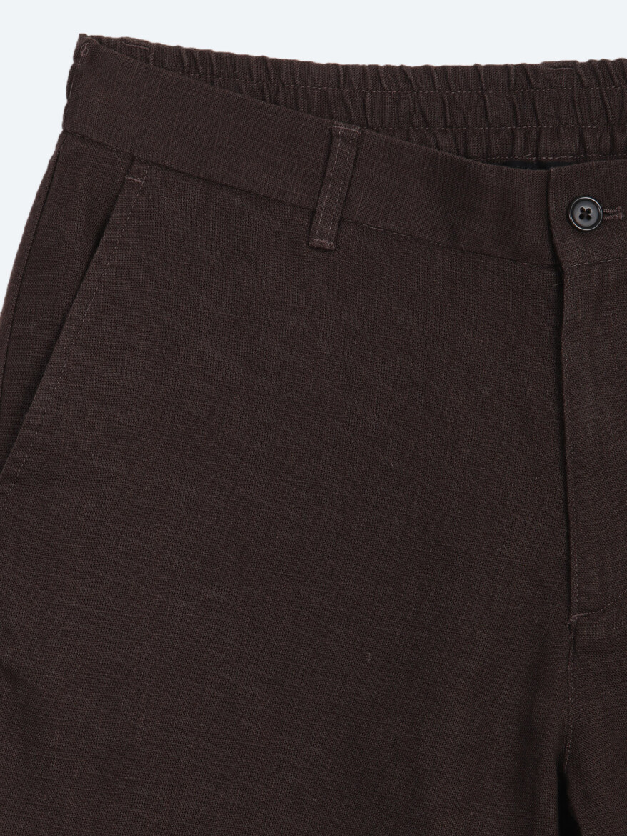 Brown Weaving Relaxed Fit Casual Cotton Blended Trousers - 7