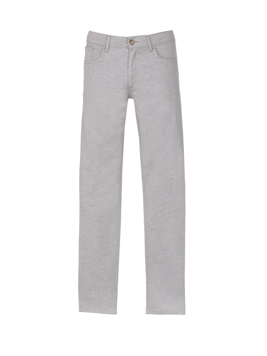 Brown Weaving Slim Fit Casual Cotton Blended Trousers - 1