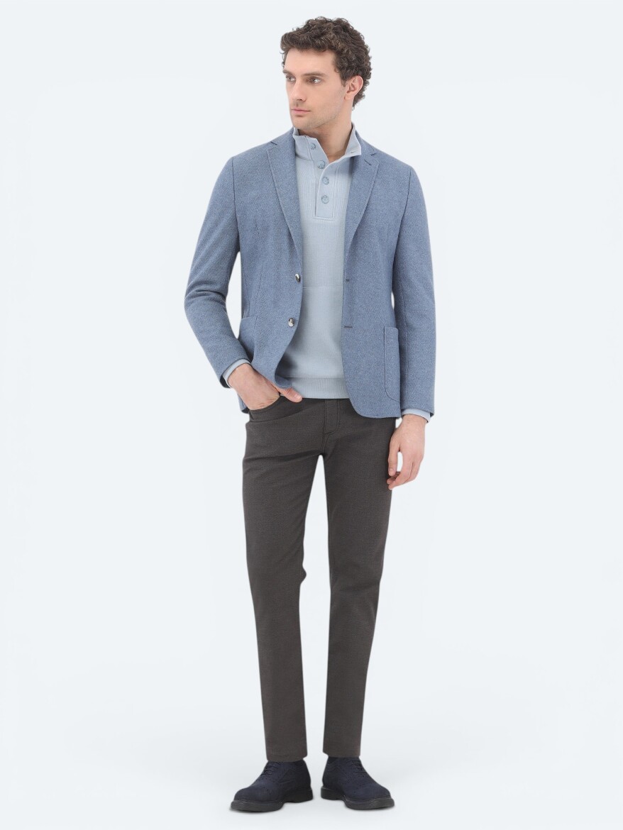 Brown Weaving Slim Fit Casual Cotton Blended Trousers - 3